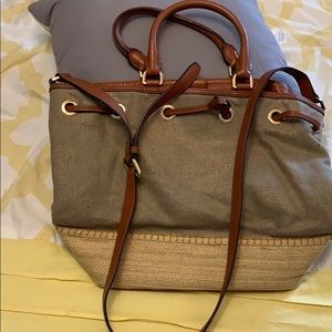 MICHAEL KORS Woven Fabric/Leather bucket Msrp $390